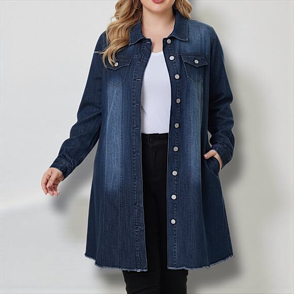 Agnes Orinda Women’s Plus Size Denim Jacket - Distressed Longline Jean Style 3X - Picture 1 of 8